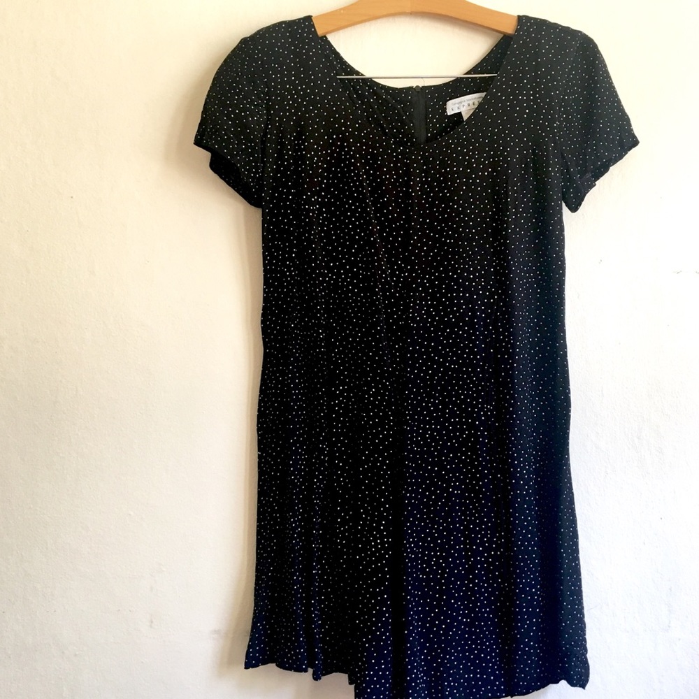 VTG EXPRESS black micro polka dot babydoll romper
